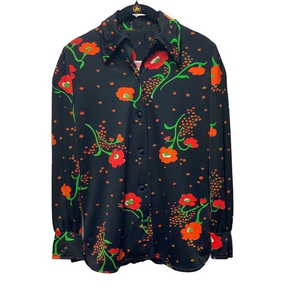 Vintage 70s Leslie J Poppy Button Up Blouse Union Made